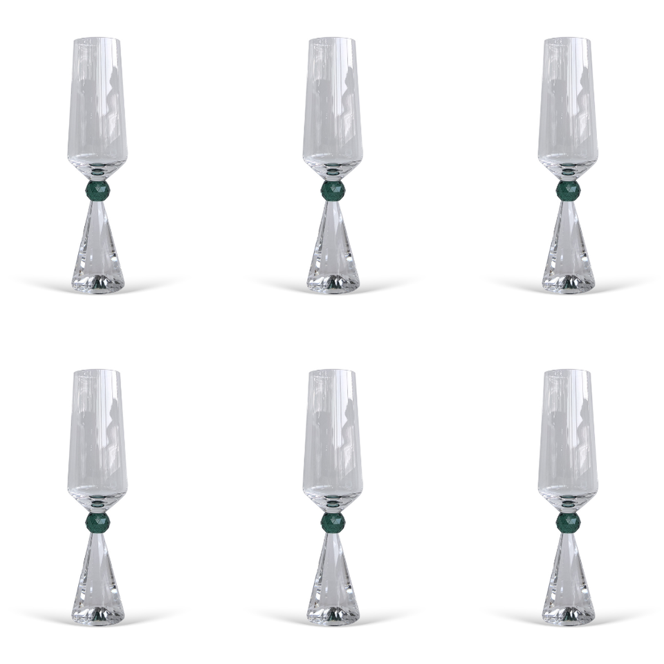 Jogo 6 Taças de Champanhe em Vidro com Esfera Verde Pure Linha Sintonia 305ml