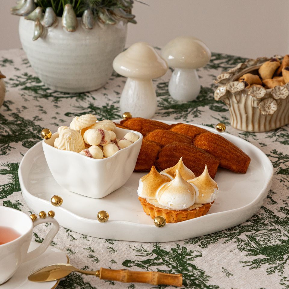 Conjunto 3 Petisqueiras Porcelana Branca Aurora Esferas Douradas