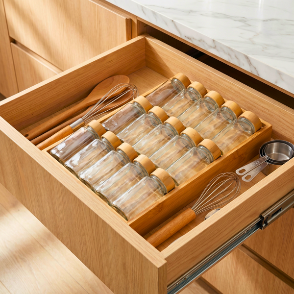 Kit com 15 Potes de Vidro com Tampa Hermética em Bambu