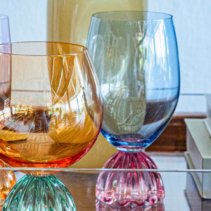 Taça de Vidro Azul e Rosa Marejo 520ml Linha Sintonia