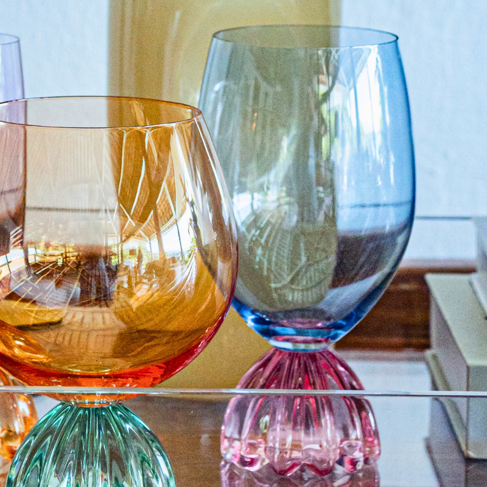 Taça de Vidro Azul e Rosa Marejo 520ml Linha Sintonia