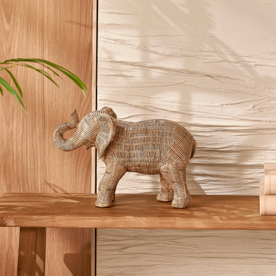Escultura Elefante em Poliresina Bege Mart 21,5cm