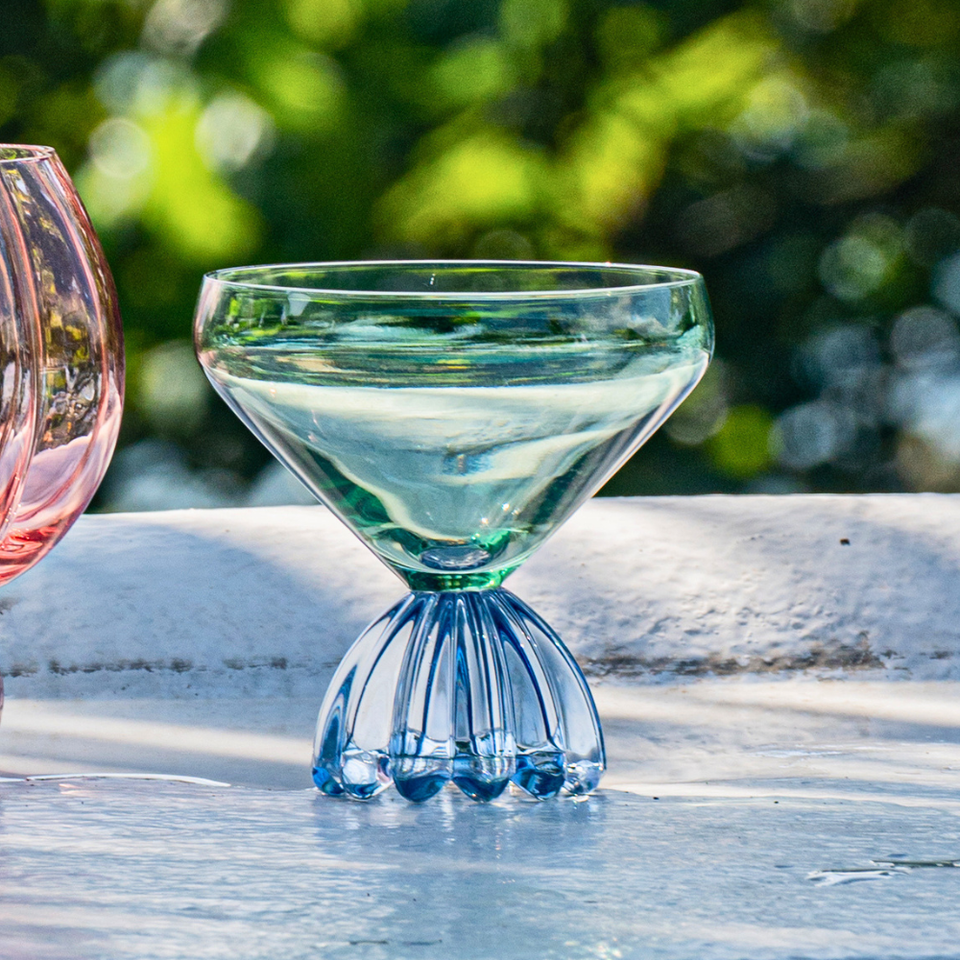 Taça de Vidro Verde e Azul Marejo 360ml Linha Sintonia