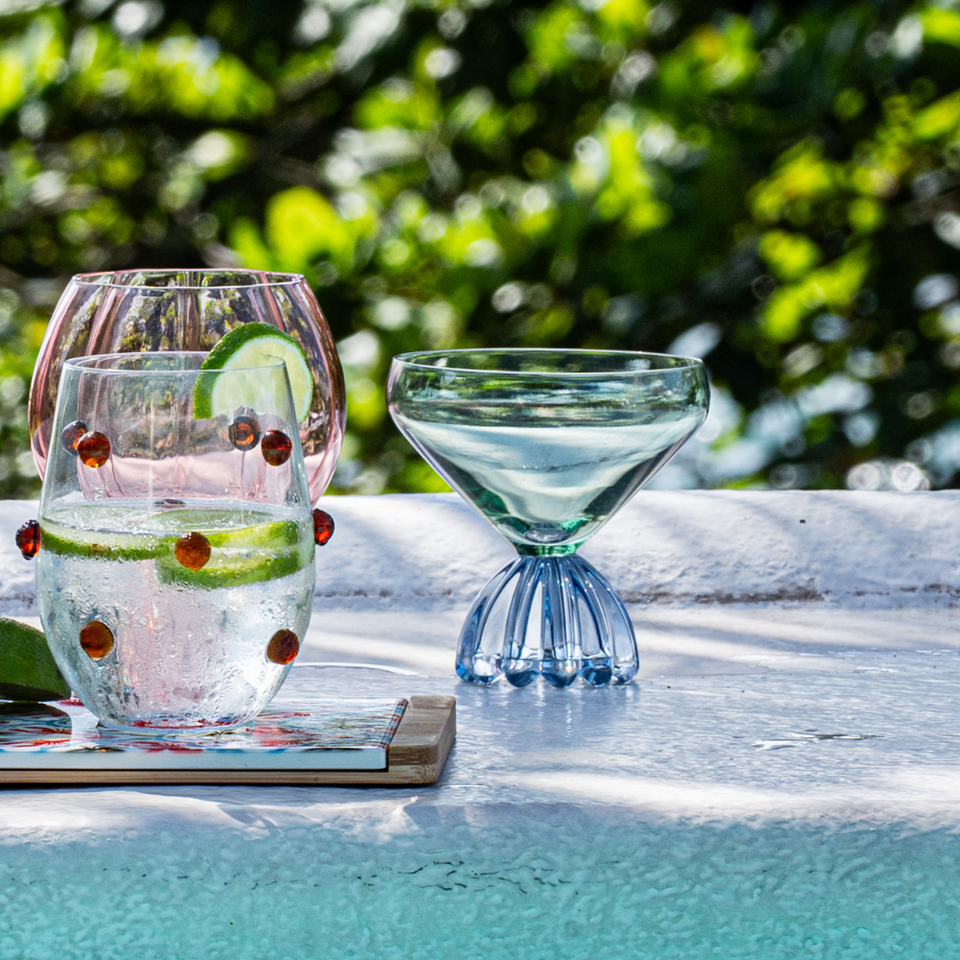 Taça de Vidro Verde e Azul Marejo 360ml Linha Sintonia