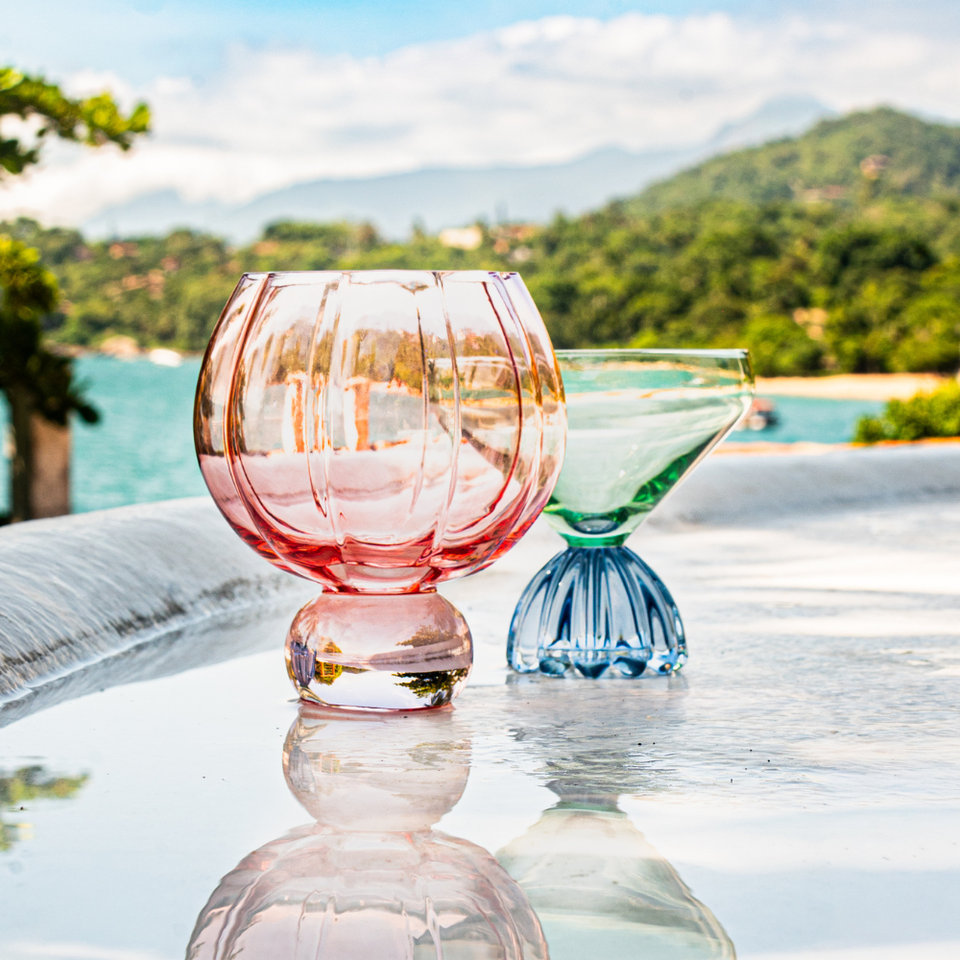 Taça de Vidro Verde e Azul Marejo 360ml Linha Sintonia