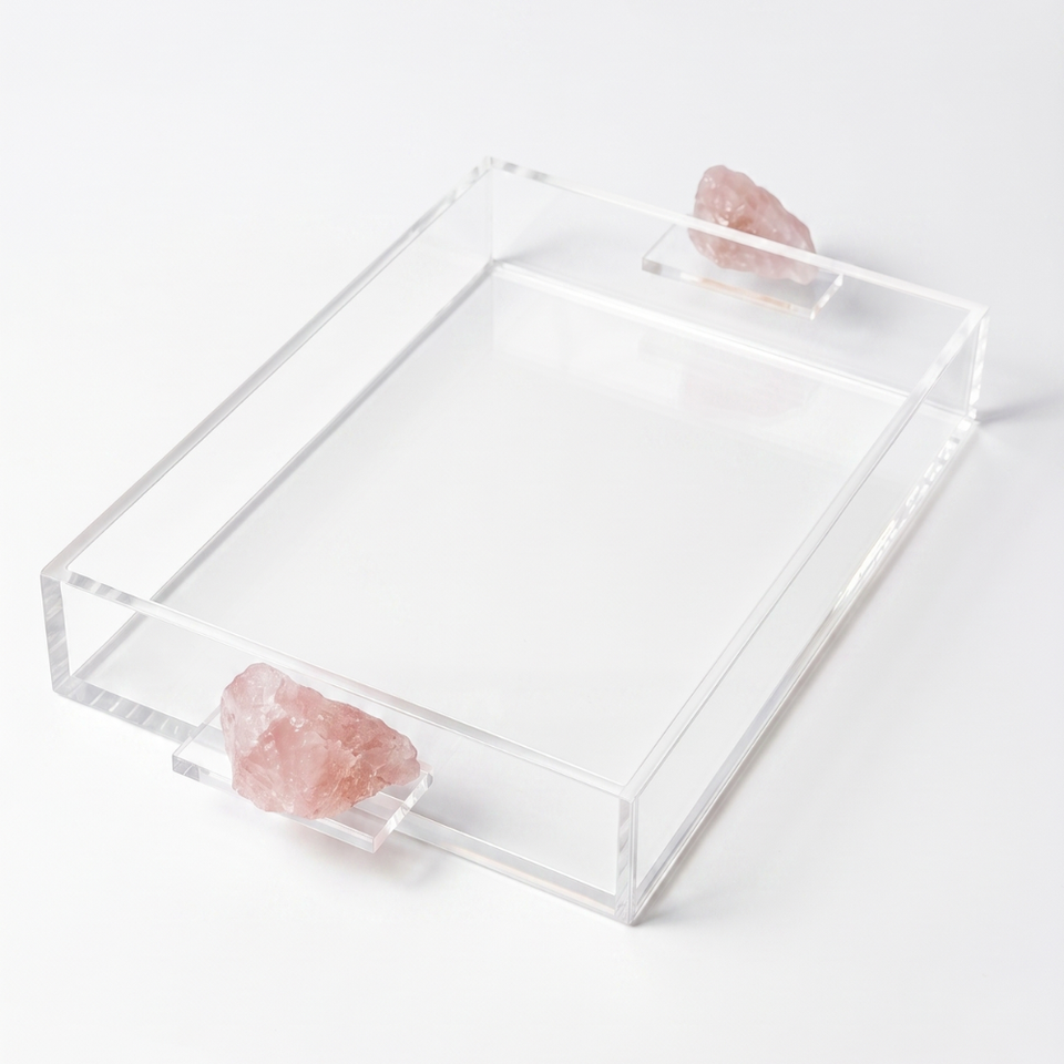 Bandeja Acrílico Quartzo Rosa 35x25cm