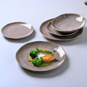 Jogo 6 Pratos Rasos Stoneware Orgânico Shimeji Gold 26,5cm Porto Brasil