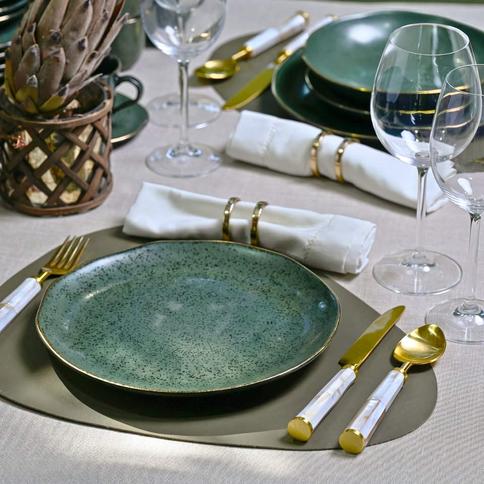 Jogo 6 Pratos Rasos Stoneware Orgânico Forest Gold 26,5cm Porto Brasil