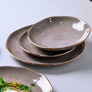 Jogo 6 Pratos Fundos Stoneware Orgânico Shimeji Gold 21,2cm 600ml Porto Brasil