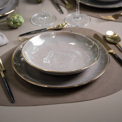 PRÉ-VENDA: Jogo 6 Pratos Fundos Stoneware Orgânico Shimeji Gold 21,2cm 600ml Porto Brasil