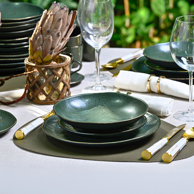 PRÉ-VENDA: Jogo 6 Pratos Fundos Stoneware Orgânico Forest Gold 21,2cm 600ml Porto Brasil