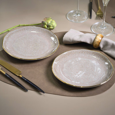 PRÉ-VENDA: Jogo 6 Pratos Sobremesa Stoneware Orgânico Shimeji Gold 19,5cm Porto Brasil
