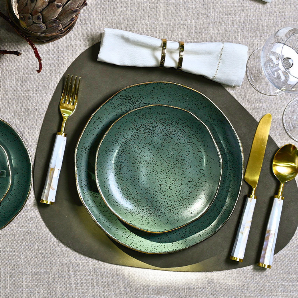 PRÉ-VENDA: Jogo 6 Pratos Sobremesa Stoneware Orgânico Forest Gold 19,5cm Porto Brasil
