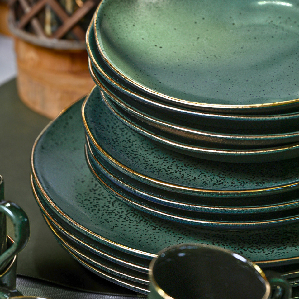 PRÉ-VENDA: Jogo 6 Pratos Sobremesa Stoneware Orgânico Forest Gold 19,5cm Porto Brasil