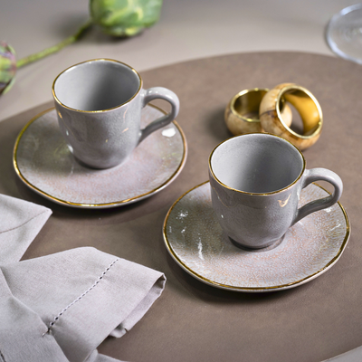 PRÉ-VENDA: Jogo 6 Xícaras de Café Stoneware Shimeji Gold 120ml Porto Brasil