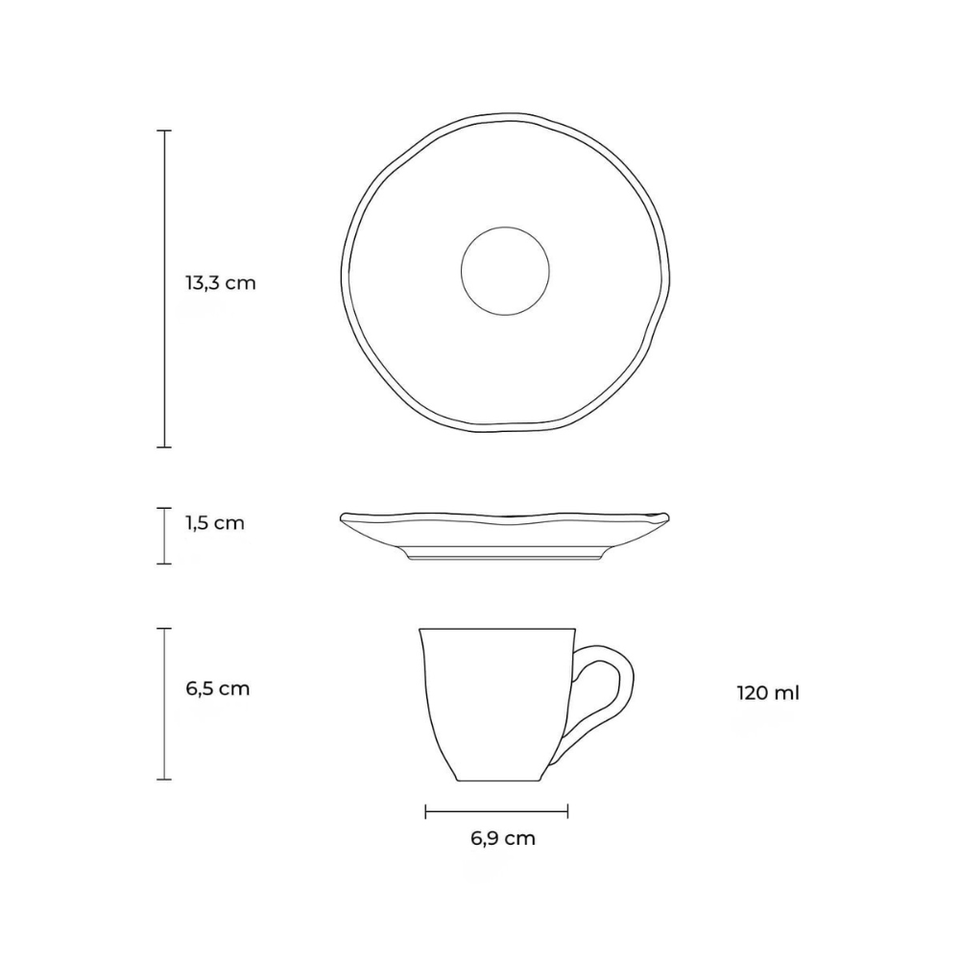 Jogo 6 Xícaras de Café Stoneware Shimeji Gold 120ml Porto Brasil