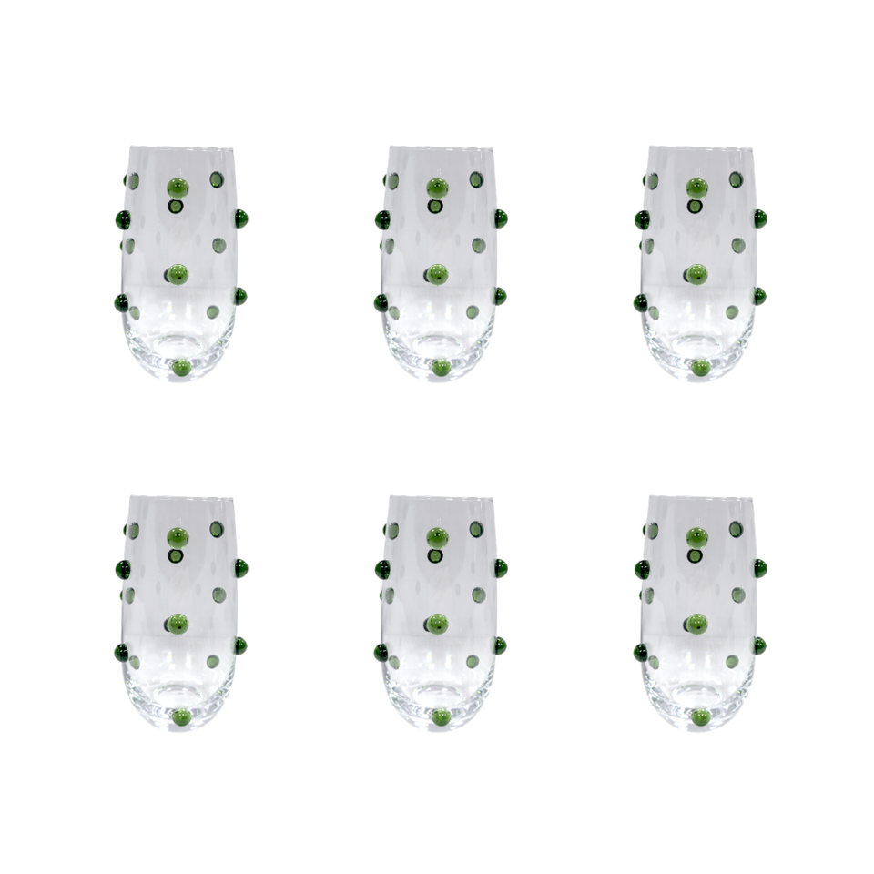 Jogo de 6 Copos Altos Vidro Dots Verde 520m