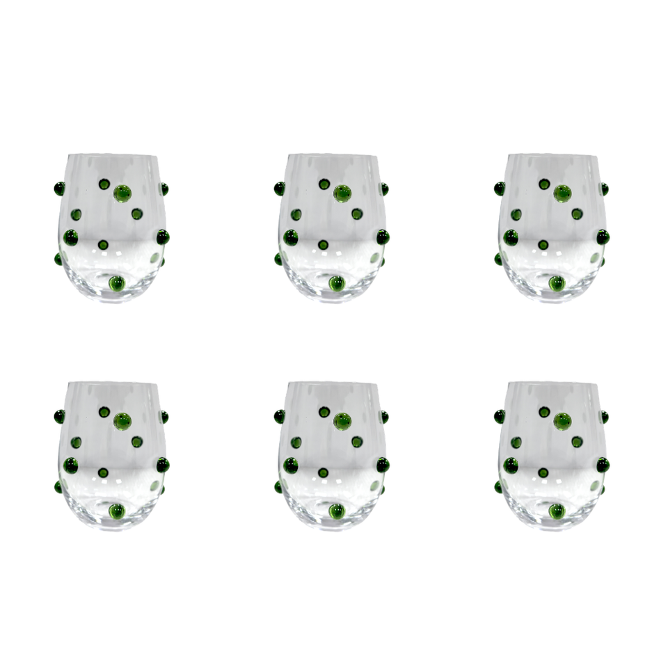 Jogo de 6 Copos Baixos Vidro Dots Verde 525ml