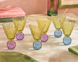 PRÉ-VENDA: Jogo de 6 Taças para Água Vidro base Geométrica Duble Tipe Rosa Linha Sintonia 400ml