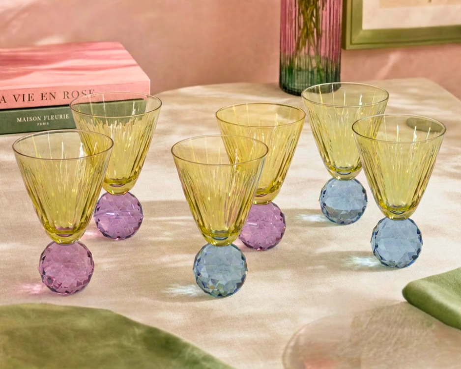 PRÉ-VENDA: Jogo de 6 Taças para Água Vidro base Geométrica Duble Tipe Rosa Linha Sintonia 400ml