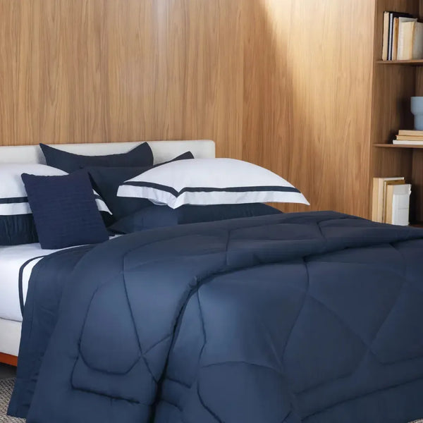 Edredom King Grasso 300 Fios Cetim 100% Algodão Egípcio Azul Siciliano Trussardi