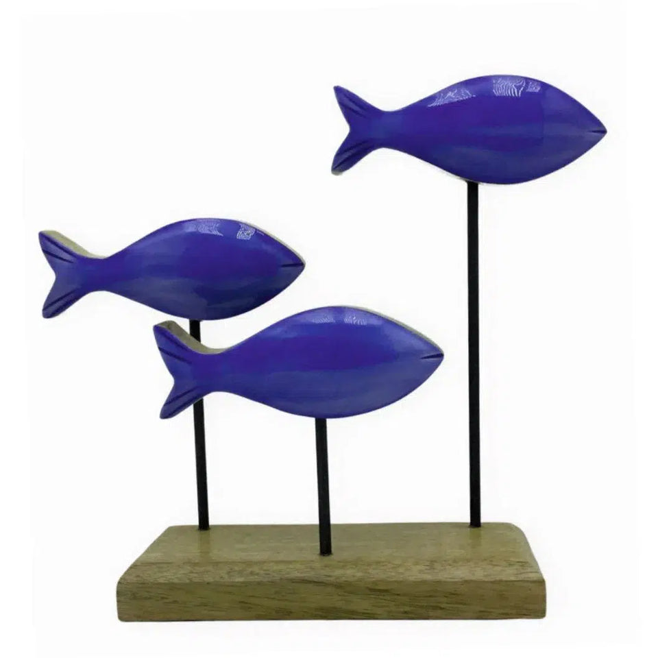 Escultura em Madeira Formato 3 Peixes Listrados 23x23x7cm