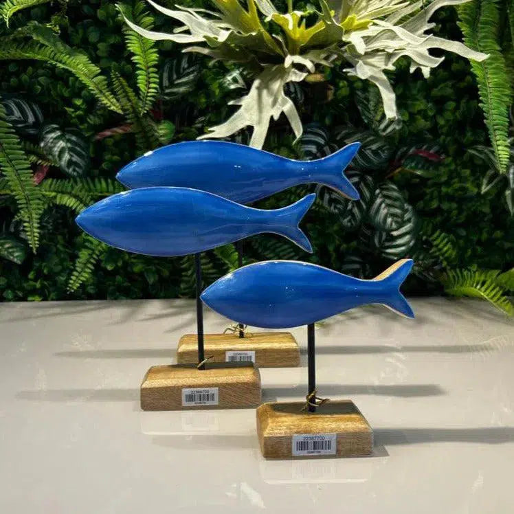 Escultura em Madeira Formato Peixe Listrado 15x13x5cm