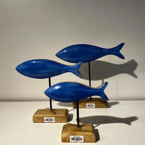 Escultura em Madeira Formato Peixe Listrado 25x22x5cm