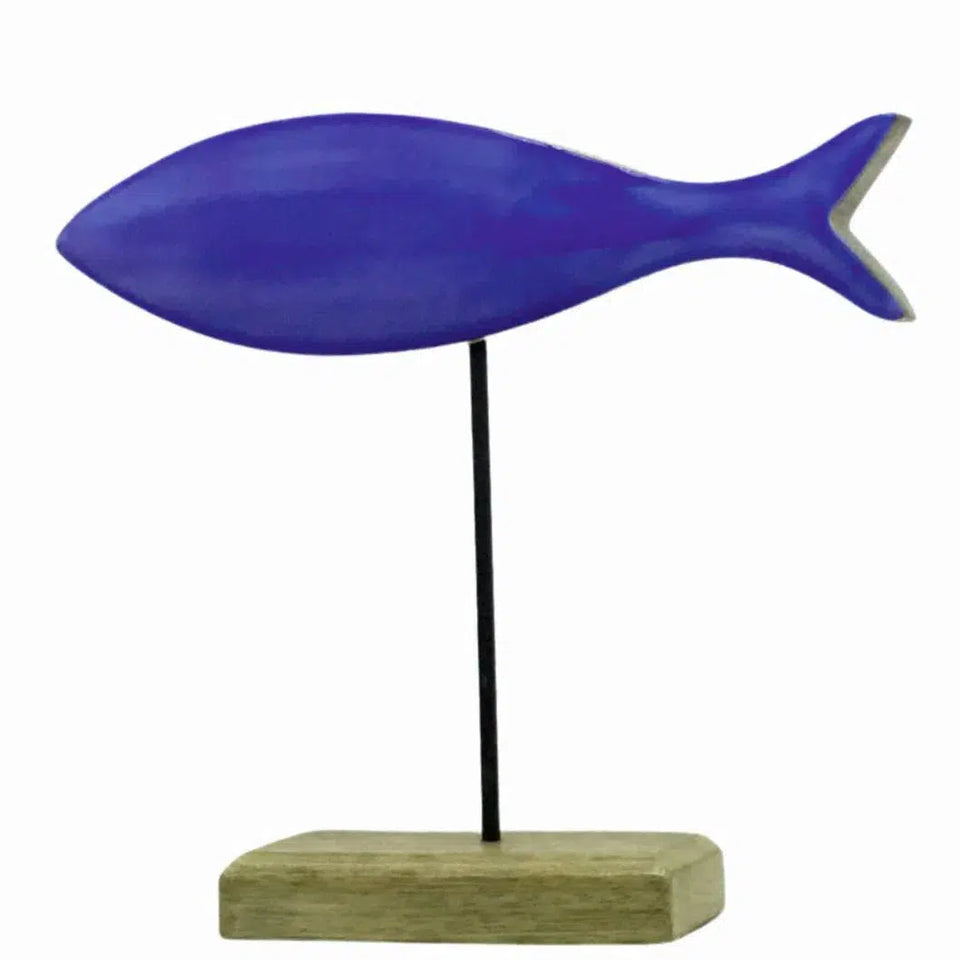 Escultura em Madeira Formato Peixe Listrado 25x22x5cm