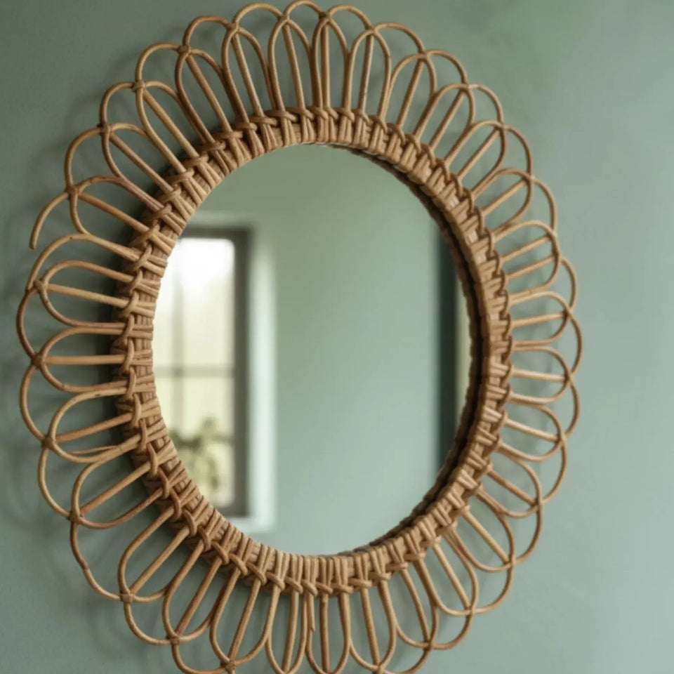 Espelho Moldura Decorativo Redondo Flower Rattan Bahali 60x70x1cm