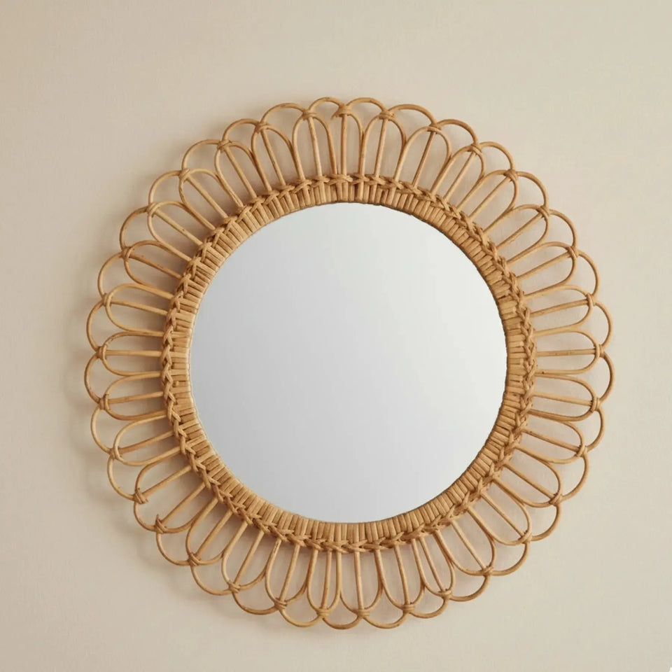 Espelho Moldura Decorativo Redondo Flower Rattan Bahali 60x70x1cm