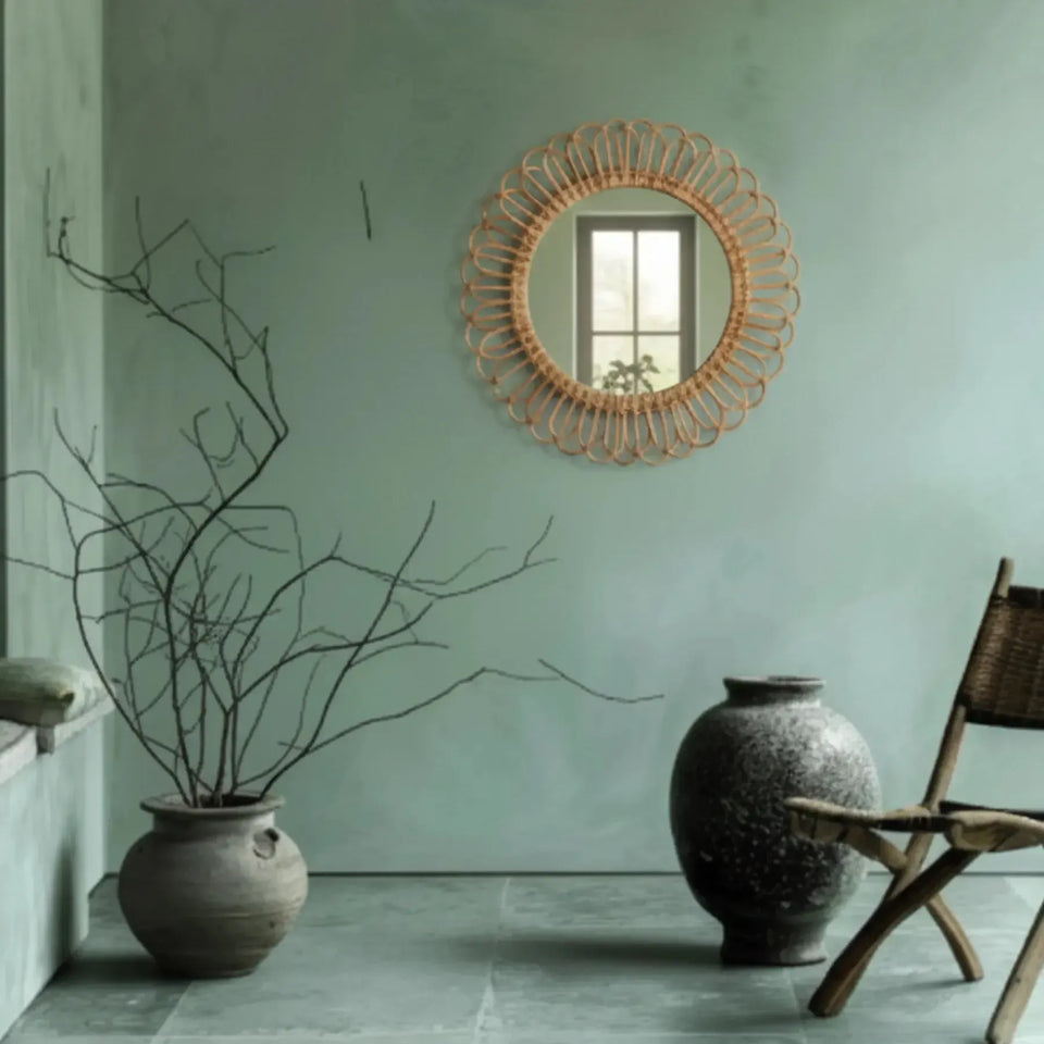 Espelho Moldura Decorativo Redondo Flower Rattan Bahali 60x70x1cm