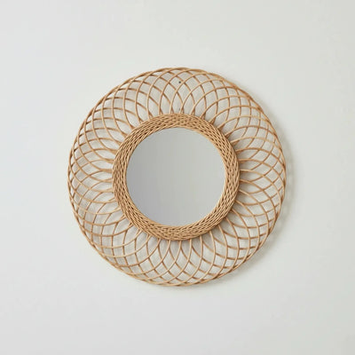 Espelho Moldura Decorativo Redondo Full Moon Rattan Bahali 60x1cm
