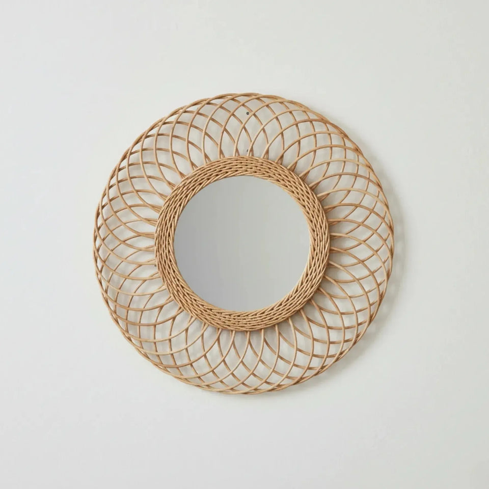 Espelho Moldura Decorativo Redondo Full Moon Rattan Bahali 60x1cm