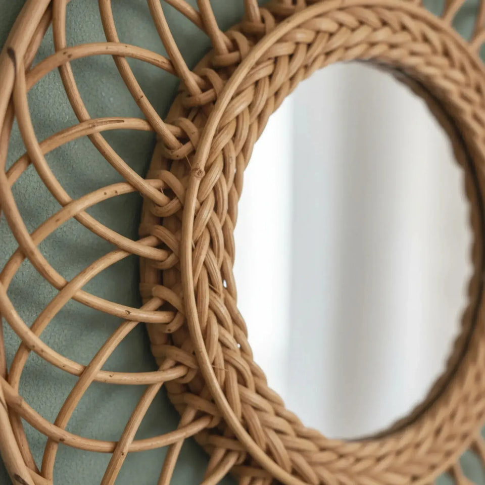 Espelho Moldura Decorativo Redondo Full Moon Rattan Bahali 60x1cm