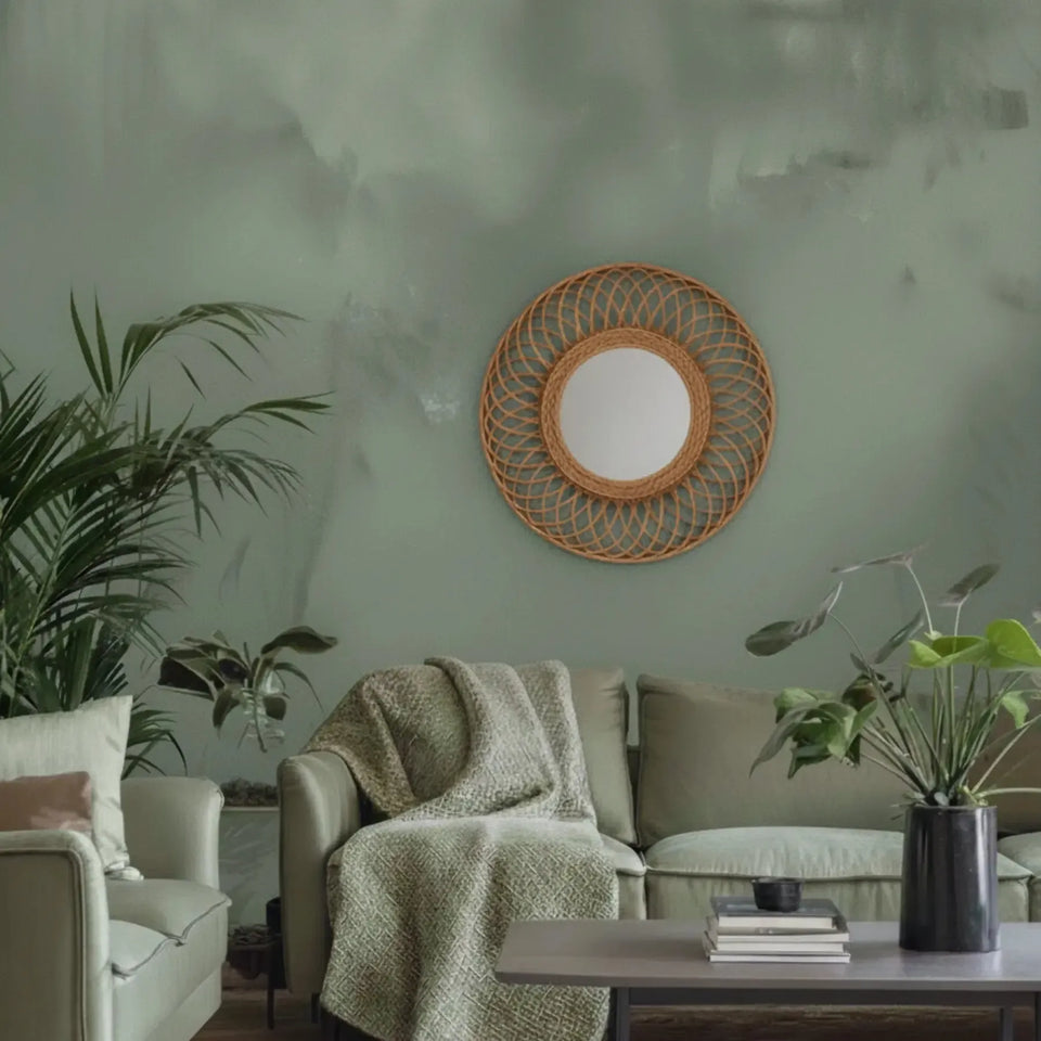 Espelho Moldura Decorativo Redondo Full Moon Rattan Bahali 60x1cm