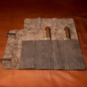 Estojo de Facas Artemano em Couro Médio Marrom Envelhecido