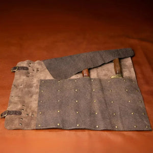 Estojo de Facas Artemano em Couro Médio Marrom Envelhecido