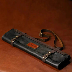 Estojo de Facas Artemano em Couro Pequeno Preto Estonado