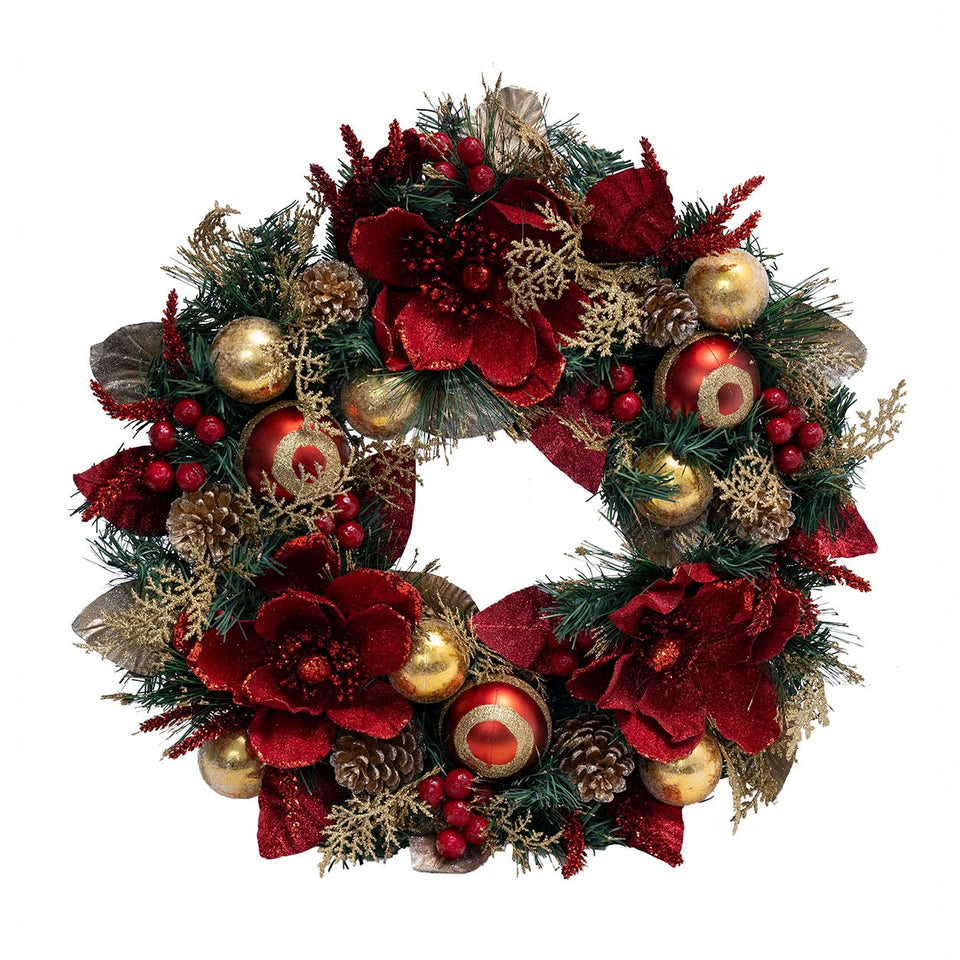 PRÉ-VENDA: Guirlanda Decorativa Natal Filipina Luxury Vermelha e Dourada 55cm