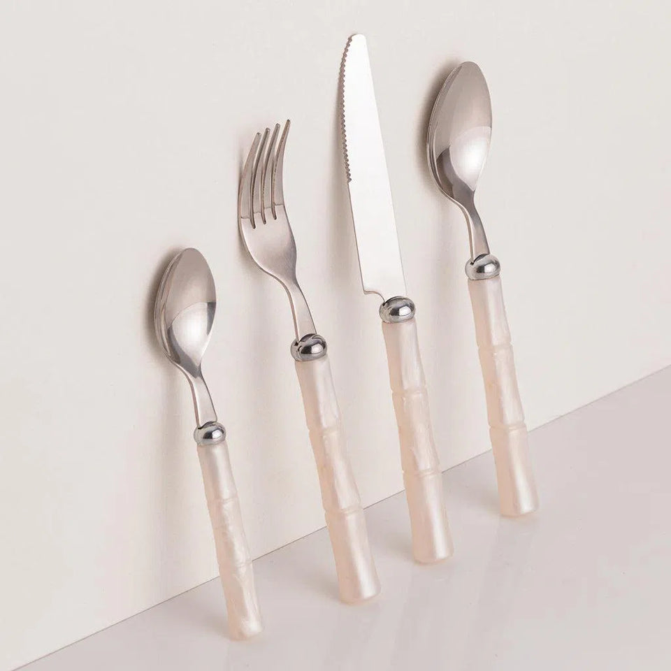 Faqueiro 24pc. Aço Inox com Cabo Poliestireno Bambu Marfim Luxo