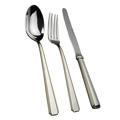 Faqueiro Clássico Moderno 101 peças Aço Inox 18/10 com Friso Ouro 24k Sem Estojo Fracalanza