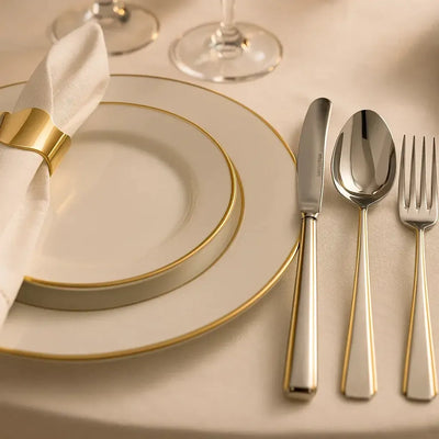 Faqueiro Clássico Moderno 101 peças Aço Inox 18/10 com Friso Ouro 24k Sem Estojo Fracalanza