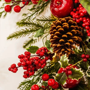 Festão Decorativa Natal Pinha Barries Folhagens Vermelha / Verde 71cm