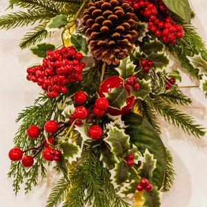 Festão Decorativa Natal Pinha Barries Folhagens Vermelha / Verde 71cm