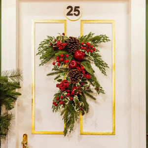 Festão Decorativa Natal Pinha Barries Folhagens Vermelha / Verde 71cm