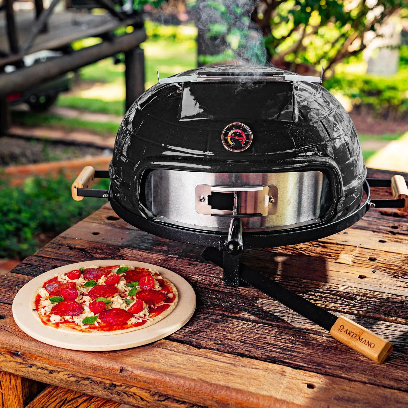 Forno de Pizza Kamado Portátil Preto Artemano