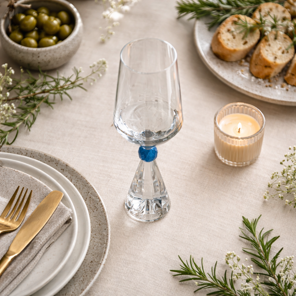 Jogo 6 Taças de Vinho em Vidro com Esfera Azul Pure Linha Sintonia 595ml