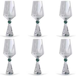 Jogo 6 Taças de Vinho em Vidro com Esfera Verde Pure Linha Sintonia 595ml
