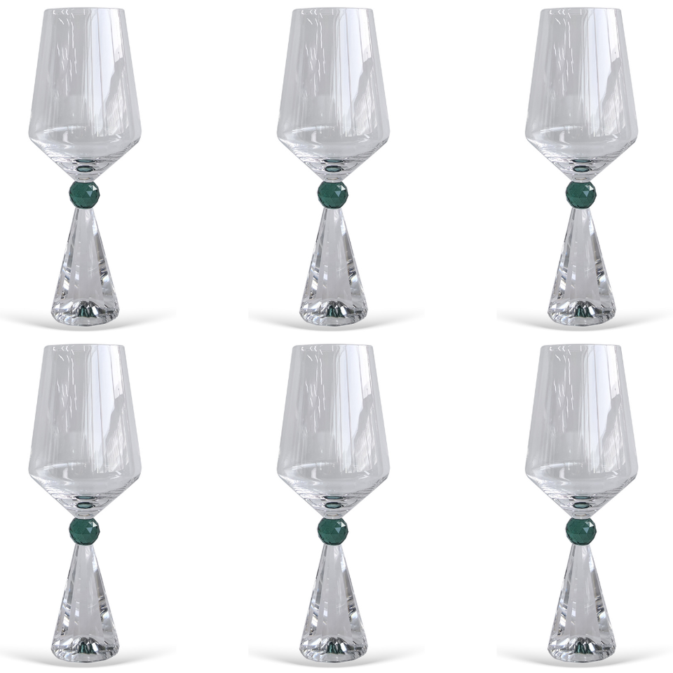 Jogo 6 Taças de Vinho em Vidro com Esfera Verde Pure Linha Sintonia 595ml